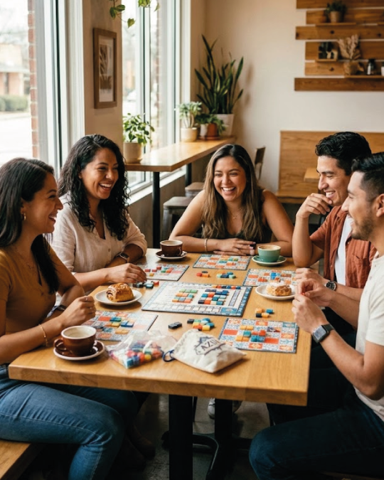 Amigos disfrutando una noche de juegos